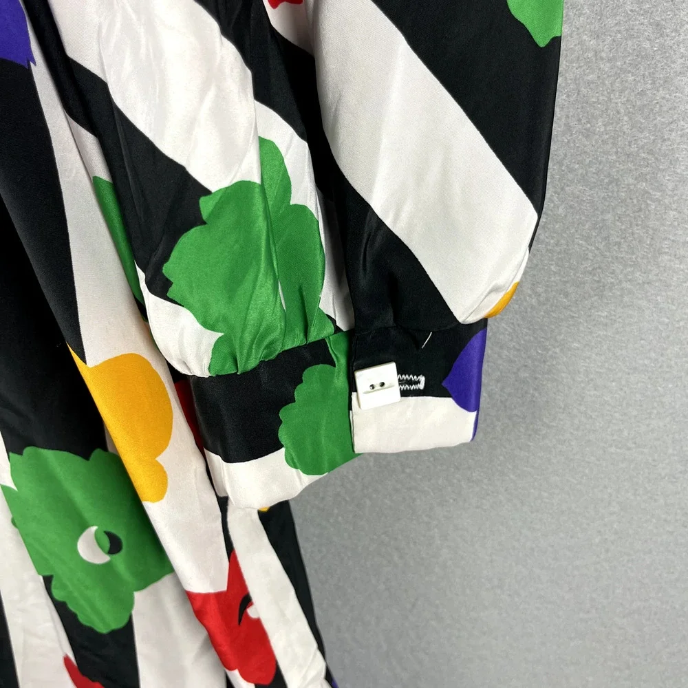 Vintage David Brown Saks Fifth Ave House Dress Womens Large Floral Stripe Artsy - Picture 5 of 16